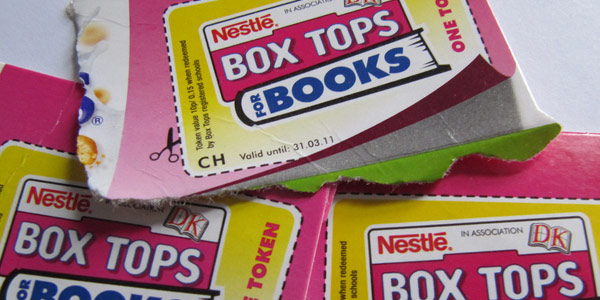 Box tops – cut them out, collect them , and have your school turn them in for money.